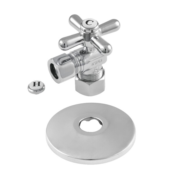 Kingston Brass CC54401XK 5/8-Inch OD X 1/2-Inch OD Comp Quarter-Turn Angle Stop Valve with Flange, Polished Chrome CC54401XK - main